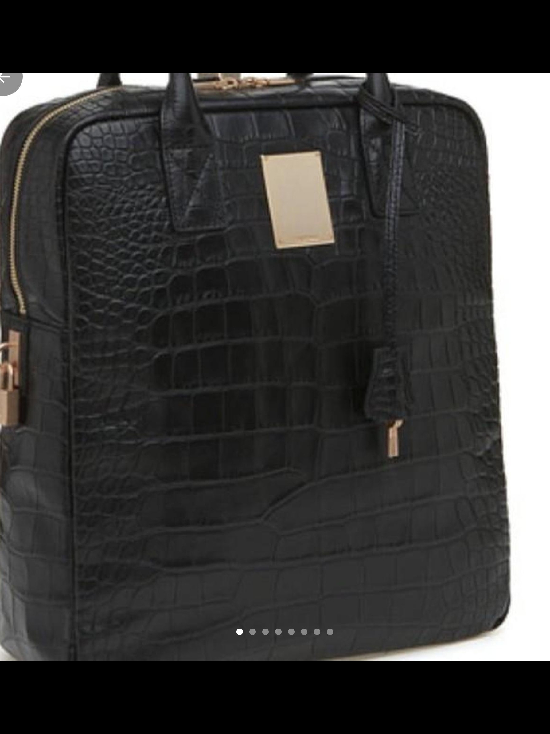 Couronne Black Croc-Embossed Leather Bowler Tote Bag